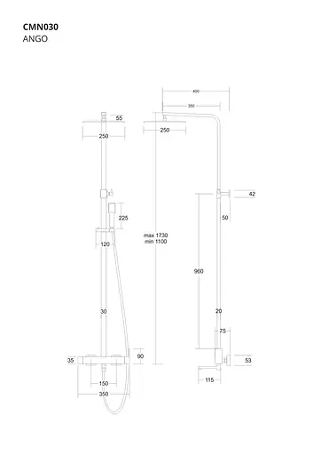 Душова система Corsan Ango black mat з виливом CMN030MBL, Чорний матовий - фото 2