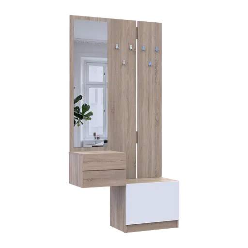 Прихожая Сола 2+3 Doros Дуб Сонома/Белый ДСП / зеркало 105х40х215 (42005148) - фото 8