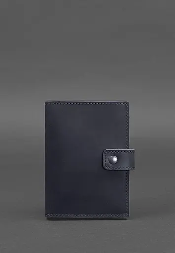 Кожаная обложка для паспорта 5.0 (с окошком) темно-синяя Crazy Horse - фото 2