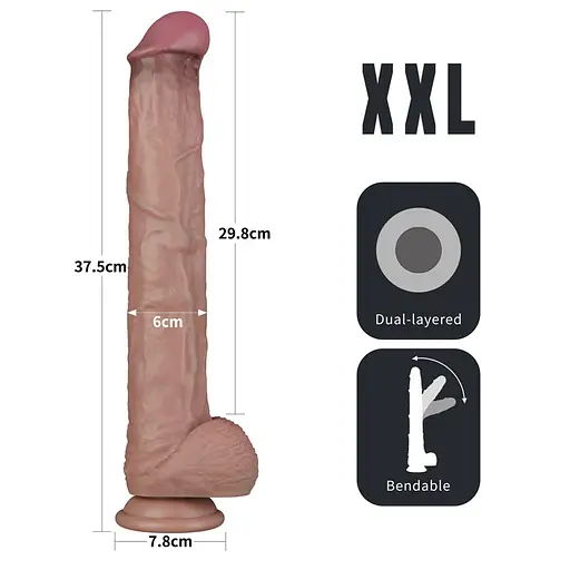 Фалоімітатор Dual-Layered Silicone Nature Cock 14.5'' 37.5 см коричневий - фото 2