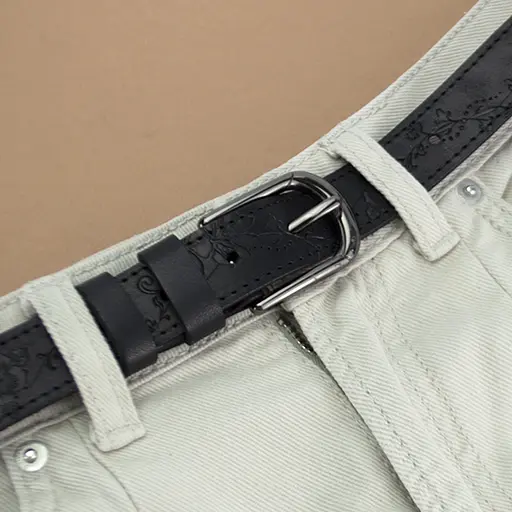 Ремень женский кожаный с цветами SF-255 черный (125 см) - фото 6