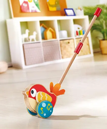 Деревянная каталка Hape E0353 Птичка с музыкой музыкальная игрушка - фото 3