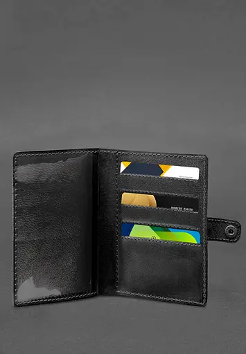 Кожаная обложка-портмоне для военного билета 15.0 Черная - фото 4