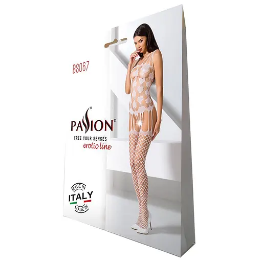 Бодистокинг Passion BS067 комбинезон имитация чулок и топа на бретелях S/M/L white - фото 5
