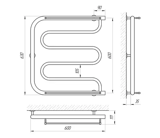 Полотенцесушитель Laris Фокстрот П 600x600 71207453, Хром - фото 2