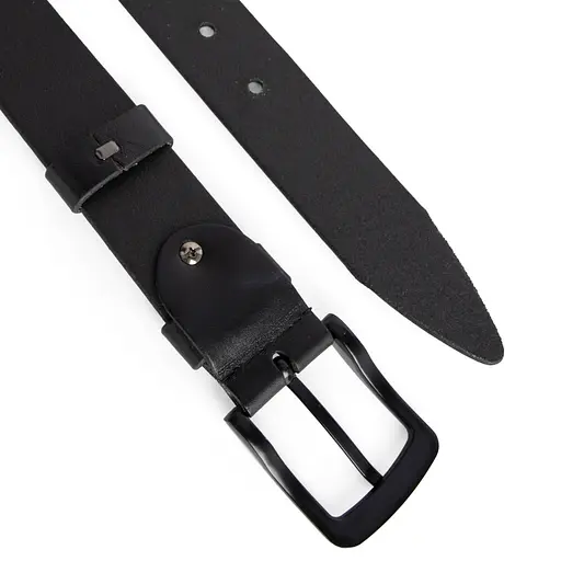 Ремінь чоловічий шкіряний JK-4013 чорний з чорною пряжкою (125 см) - фото 3