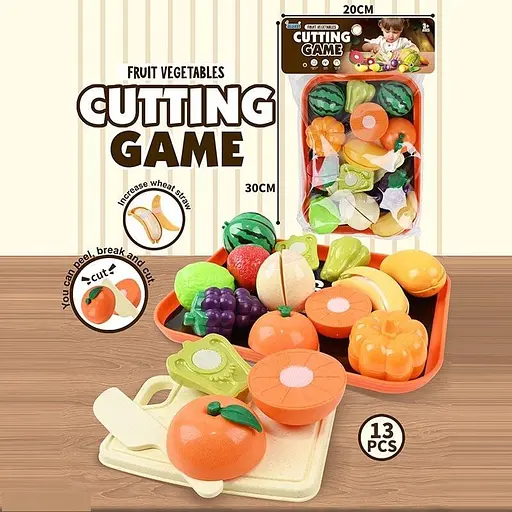 Продукты на липучке JQ 912-6, 13 элементов, овощи, фрукты, поднос, досточка, нож, в пакете (6974726400915) - фото 2