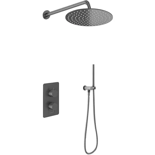 Душева система Kohlman Axel 25 graphite з термостатом + BOX прихованого монтажу KPL-QW432AG25, Графіт - фото 1