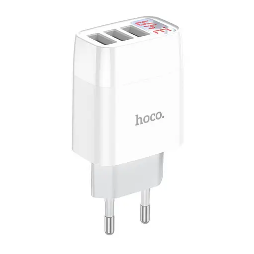 Зарядний пристрій Hoco Easy charge digital display charger C93A 3USB сам блок - фото 2