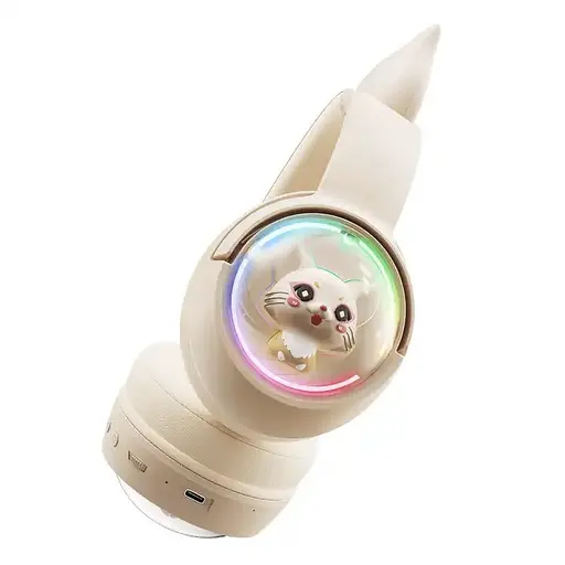 Дитячі ігрові бездротові Bluetooth навушники Onikuma B5 з RGB підсвічуванням і вбудованим мікрофоном Бежевий - фото 5