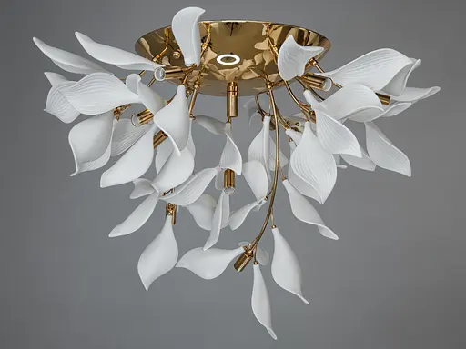 Стельова люстра з фарфоровими елементами, 16 ламп, золото - фото 1