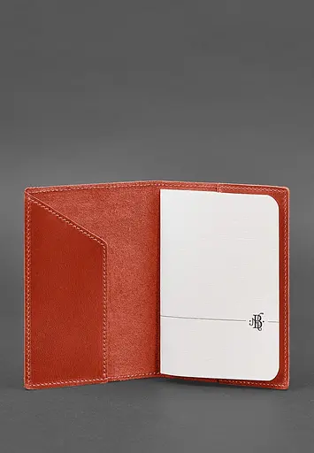 Кожаная обложка для паспорта коралловая с украинским гербом - фото 3