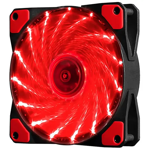 Кулер корпусной Voltronic sleeve fan 3pin + 4pin - 120мм, 12V, 1100об/мин, 15LED, RED