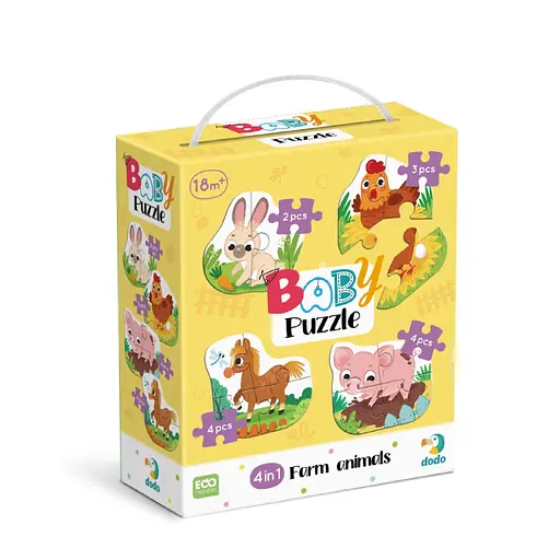 Дитячий пазл 4 в 1 "Baby puzzle. Сільські тварини" DoDo Toys 300686 набір 4 в 1 - фото 1