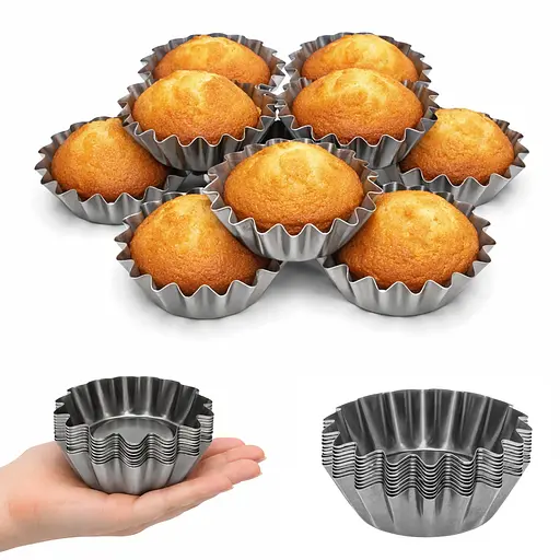 Формочки темные стальные для выпечки корзинок кексов и тарталеток Ø верх 12, низ 8, высота 4 см (набор из 10 штук) 88009 - фото 1