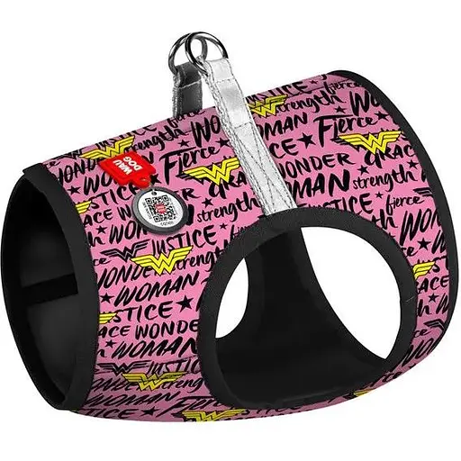 Шлея для собак Waudog Clothes м'яка з QR паспортом, малюнок "Диво-жінка в рожевому", S2