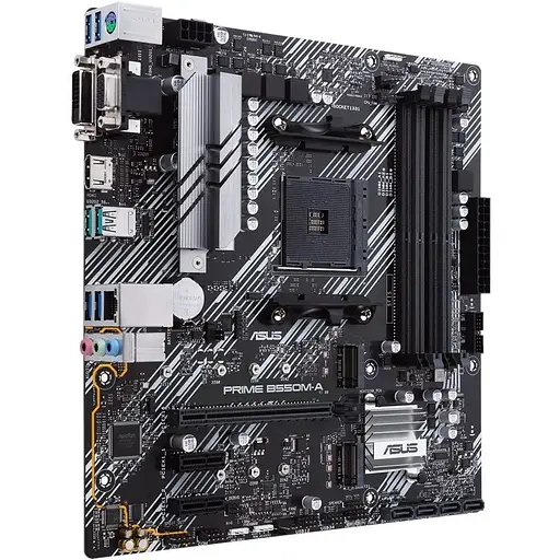 Материнская плата Asus Prime AM4 (B550) B550M-A, B550, 4xDDR4, Int.Video (CPU), 4xSATA3, 2xM.2, 1xPCI-E 16x 4.0, 2xPCI-E 1x 3.0, ALC887 8xUSB3.2/4xUSB2.0, VGA/DVI-D/HDMI, MicroATX - фото 3