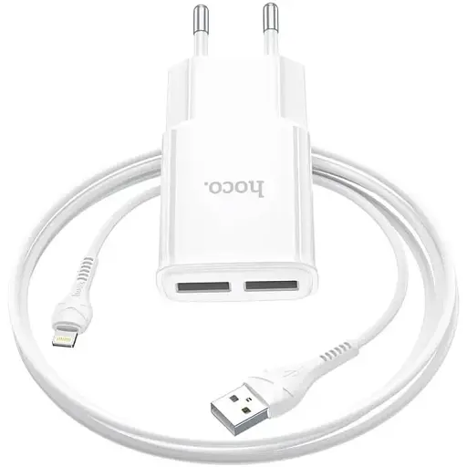 Зарядное устройство блок и кабель Lightning Hoco Star round C88A набор белый - фото 1