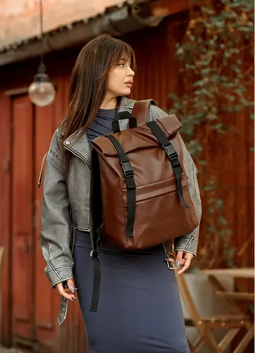 Жіночий рюкзак Sambag RollTop Milton шоколадний 41 х 30 х 16 см (24211020) - фото 7