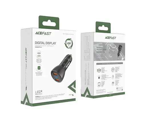 Автомобильное зарядное устройство для Acefast B7 2 USB QC PD 45 W с дисплеем черный - фото 6
