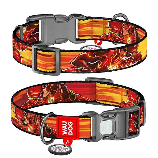 Нашийник для собак нейлоновий Waudog Nylon з QR-паспортом "Швидкість Флеша" пластиковий фастекс S Ш 15 мм Д 25-35
