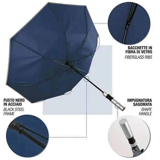 Зонтик-трость Perletti Reflecting с системой антиветер темно-синий (P96014-02) - фото 6