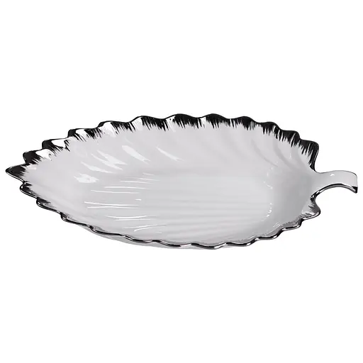Порцелянове блюдо для сервірування стола у формі листя 41×20×6.5 (см) блюдо для подавання закусок Білий зі сріблом Yiwu 2551-1S - фото 5