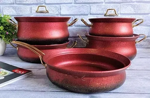 Набір каструль O.M.S. Collection 3045 з гранітним покриттям з кришками Червоний (Туреччина) - фото 4