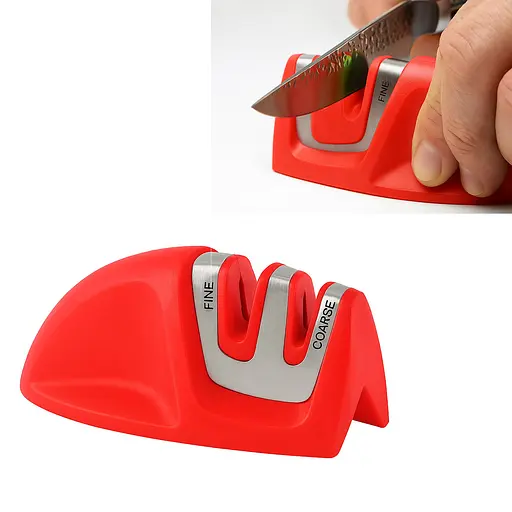 Точило для ножів із керамічними ножами та лезами з карбіду 9.5х5 см, Kitchen Master Червоний 87103 - фото 1