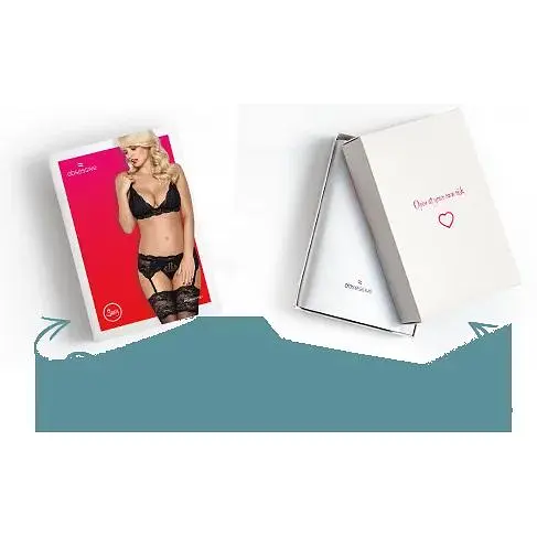 Кружевной комплект белья Obsessive 810-SEG-1 S/M Black, бюстгальтер, стринги, пояс для чулок - фото 9