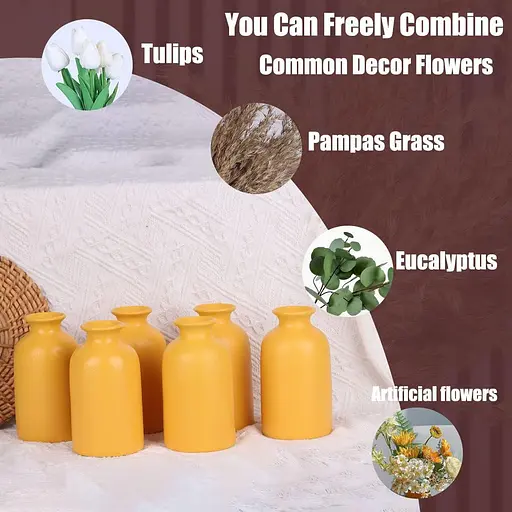 Маленькая желтая ваза, современная керамическая ваза для сухих цветов, домашний декор. - фото 3