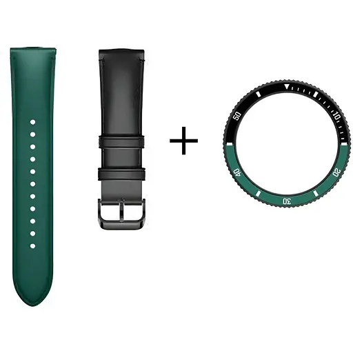 Безель і шкіряний ремінець Sikai для смартгодинника Xiaomi Watch S3/S4 Black-green