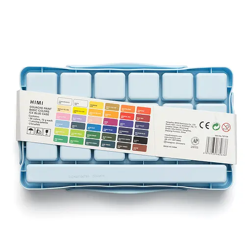 Набор гуашевых красок Twin Cup 36×12мл (в комплекте 3 кисти) синий пластиковый пенал HIMI - фото 3