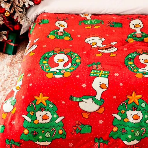 Плед Love You Новогодние гусята 150x200 см велсофт красный с принтом (9120) - фото 4