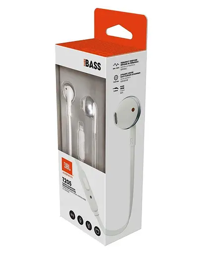 Наушники JBL проводная гарнитура T205 белые ( T205CRM) - фото 6