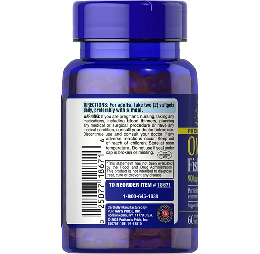 Жирные кислоты Puritan's Pride Omega 3 Fish Oil 1290 mg, 60 мини капсул - фото 3