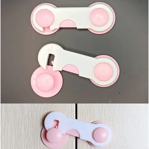 Замок на меблі захист від дітей, блокіратор для ящиків 9.5 см White Pink (17697) - фото 3