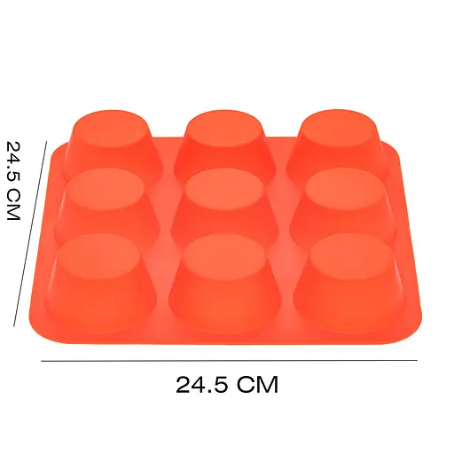 Форма силіконова на планшеті для випікання кексів та маффінів на 9 комірок 24.5х24.5х3.5 см, Profsil Помаранчевий 87151 - фото 3