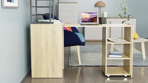 Стол-тумба трансформер Смарт 4/1 с этажеркой Ferrum-decor 1430x1450x500 Черный металл ДСП Дуб Сонома 16 мм (FRD-105126) - фото 9