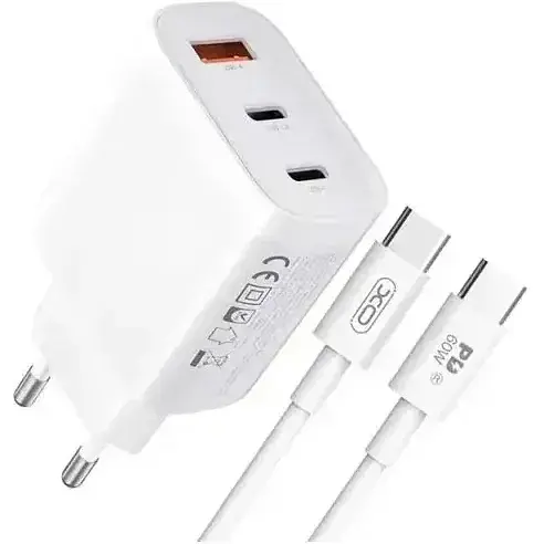 Мережевий зарядний пристрій XO L117 PD45W/QC18W (2 USB-C+1USB-A) з кабелем Type-C Білий - фото 1