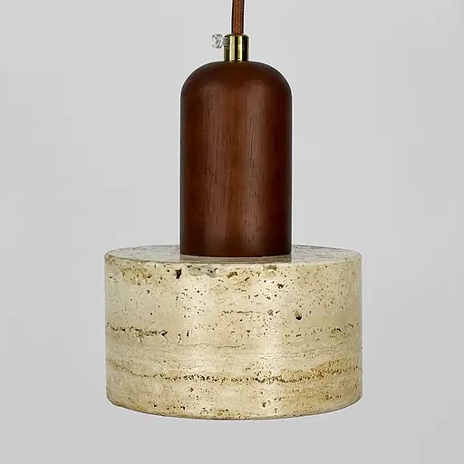 Світильник із підвісним травертиновим корпусом та дерев'яною фурнітурою Ø12х18 см Line F ST001-120 - фото 4
