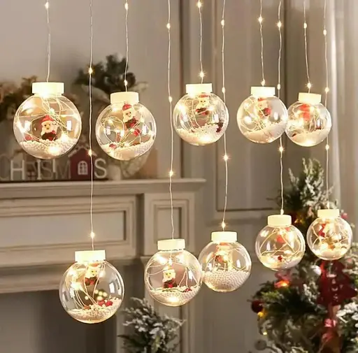 Гірлянда-штора Шари з наполненій 3 х 0.6 м Новорічна гірлянда штора 10 куль Тепло білий - фото 3