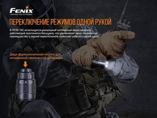 Ручний ліхтарик Fenix PD36TAC 3000лм 21700 (Чорний) - фото 9