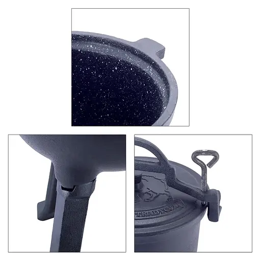 Казан чавунний емальований 4 л з кришкою для приготування їжі на вогні та плиті KM-4800M, Kamille 87469 - фото 8