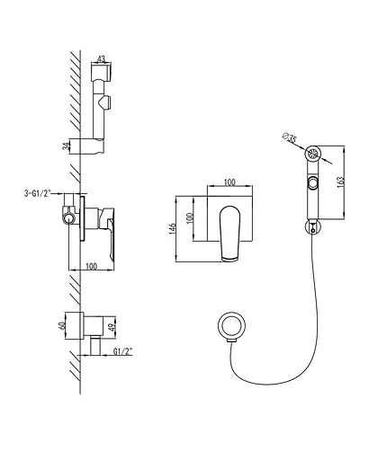 Набір гігієнічного душу прихованого монтажу Imprese Vyskov VR15340Z-BT, Хром - фото 4