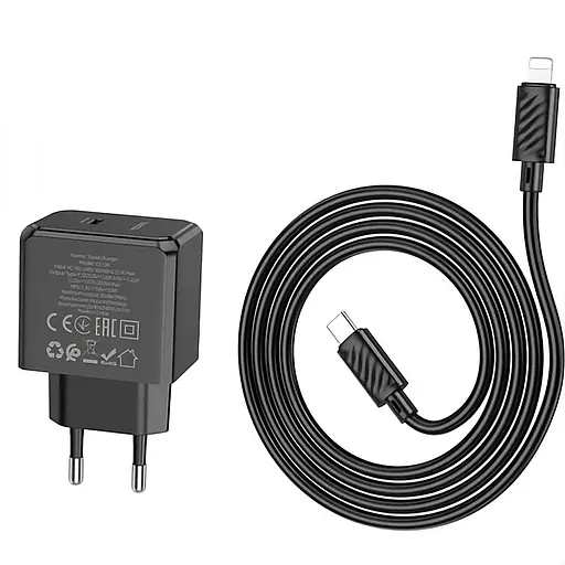 Зарядное устройство сетевое Hoco CS13A Ocean PD20W с кабелем Type-C Lightning черный - фото 3