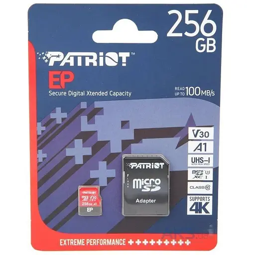 Карта памяти PATRIOT 256 GB microSDXC UHS-I U3 V30 A1 EP+SD адаптер PEF256GEP31MCX