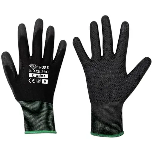 Перчатки защитные Bradas PURE BLACK PRO полиуретан размер 8 RWPBCP8 - фото 1