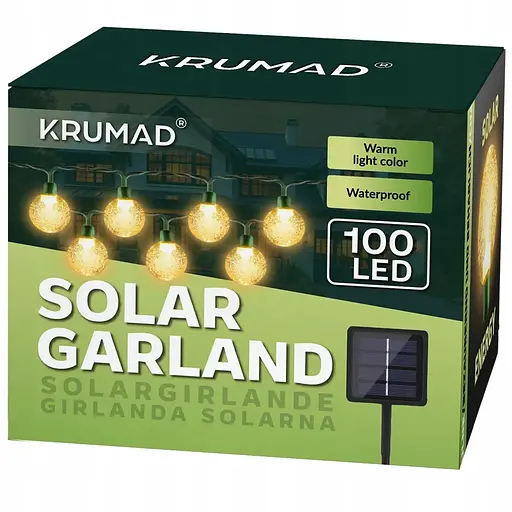 Гирлянда солнечная садовая Sun Lamp Krumad 100 LED 14 м IP65 водонепроницаемая 8 режимов свечения для сада, балкона, террасы - фото 2