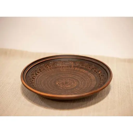 Фруктовница керамическая 26 см (глиняная) резная коричневая